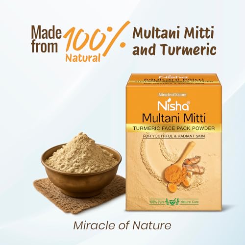 Image of Nisha Turmeric Multani Mitti for Face 100g | Fuller's Earth Powder | Natural Oil Control, Acne & Tan Removal | Skin Brightening Face Pack