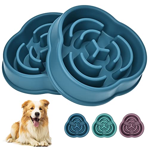 Slow Feeder Dog Bowls For Small Medium Dog, Puzzle Slow Feeding Pet Bowl With Anti-Slip Shim For Puppy Dog, Non-Toxic Preventing Choking Healthy Slower Food Feeding Dishes (2Pc Blue) #TOP2