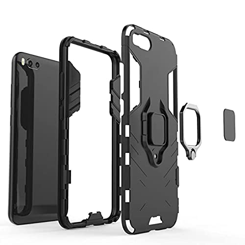Image of WOW IMAGINE Shock Proof Back Case Mobile Cover for Realme C3 (Armor | Hybrid PC + TPU | Full Protection with Ring Holder Kickstand | Carbon Black)