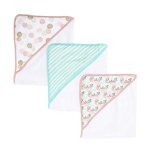 Image of Spasilk Hooded Towel Set for Newborn Boys and Girls, Soft Terry Towel Set, Pack of 3, Pink Shells
