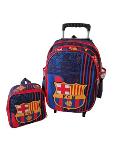 Mochila Futebol Escolar Rodinhas Tam G Barça Meninos + Lancheira Térmica