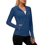 Cexiakong Übergangsjacke Damen Leichte Laufjacke Sonnenschutz Sommerjacke Langarm EisseideSommer Sportjacke Einfarbig Bequem Jacke mit Kapuze Full Zip Hoodie Trainingsjacke Atmungsaktiv Outdoorjacke