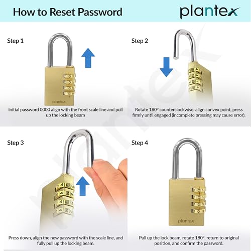 Image of Plantex 4-Digit Code Combination Brass Lock /Number Lock /Portable Luggage Locks for Briefcase /Laptop Bags - Pack of 1 (Medium, Brass Antique)