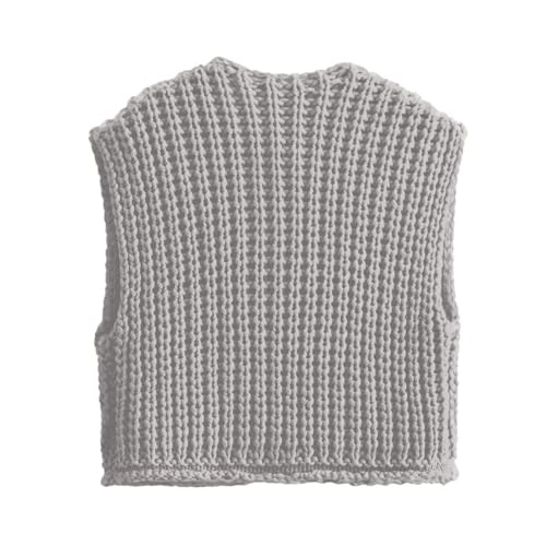Image of Women's Sleeveless Chunky Knit Cardigan V-Neck Button Down Vest Casual Loose-Fitted Crochet Sweater with Pockets 2024