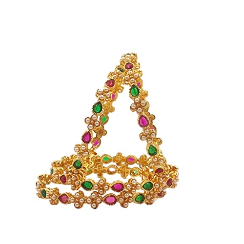 MEHAK CURATORS Traditional Gold Plated Pearl Kemp Bangles for Women and Girls set of 4 (2.8) (B0D66S8JYV) Amazon Price History, Amazon Price Tracker