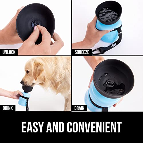 Gorilla Grip Leak Proof Portable Dog Water Bottle, 16Oz, Multifunction Design With Bowl Cap, Food Grade Silicone, Dogs Drink Dispenser, For Puppy Walks, Traveling, Hiking, Keep Pets Hydrated, Blue #TOP1