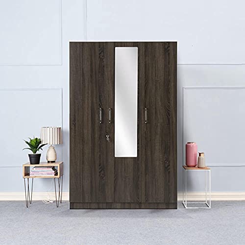 Image of Wakefit Wardrobe | 1 Year Warranty | Engineered Wood Almirah, Cupboard for Clothes Storage | 3 Door, Mirror, 1 Drawer, 1 Hanging Space | Gingham - Napa Oak
