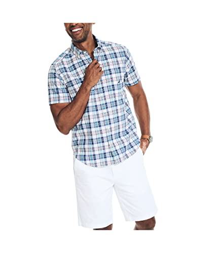 Nautica Men's Sustainably Crafted Plaid Short-Sleeve Shirt, Bright White #TOP13