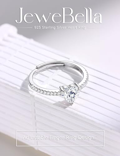 JeweBella 925 Sterling Silver Heart Ring for Women Cubic Zirconia Wedding Engagement Promise Ring Thumb Adjustable Rings for Women Girls Jewellery Gift - Image 5
