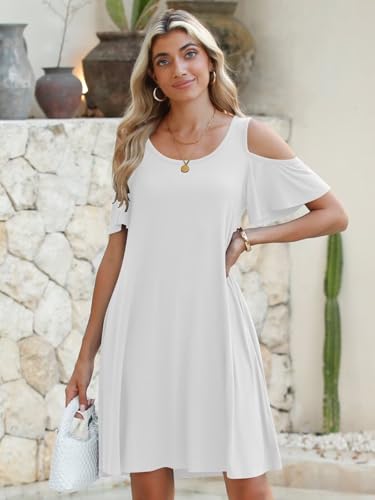 Image of BELAROI Womens Plus Size Dresses Short Sleeve Cold Shoulder Casual T Shirt Swing Dress Summer Beach Sundress