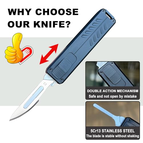 Caressolove Auto Retractable Utility Knife, Safety Black Automatic Box Cutter, Scalpel Pocket Knife, Push Button EDC Razor Knife with 10PCS #23 Blades - Thumbnail 2