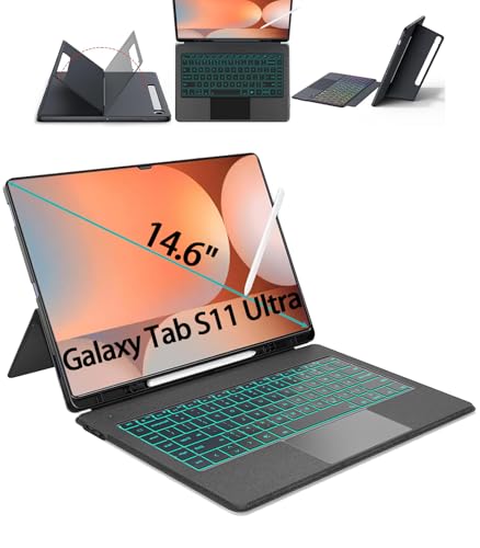 Image of for Samsung Galaxy Tab S11 Ultra Keyboard Case 14.6 inch, S Pen Holder, 7 Color Backlit Keyboard with AI Key, DEX Mode & Trackpad, Detachable Sleeve Cover with Adjustable Viewing Angle Stand