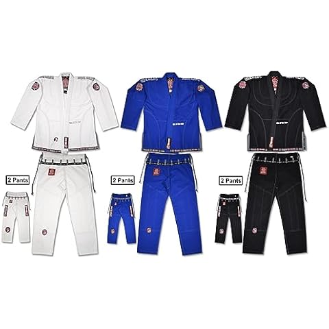 ROLL HARD Elite Brazilian Jiu Jitsu Kimonos Gi with 2 Pants (White, A5) Cover