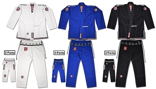 ROLL HARD Elite Brazilian Jiu Jitsu Kimonos Gi with 2 Pants (Black, A3)