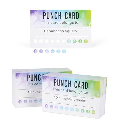 Image of ONEDONE Punch Cards 200 Pack - Reward Punch Cards for Kids Classroom Incentive Awards for Students Teachers Supplies - 3.5 inch x 2 inch Watercolor