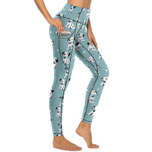 Leggings pour femme avec imprimé chiot à pois mignons et poches de rangement