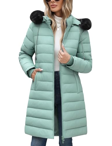 Yusongirl Womens Long Puffer Jacket Thickened Warm Down Winter Coat Waterproof Removable Hooded Fleece Lined Puffer Coat