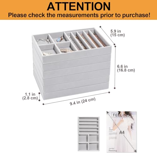 Image of ProCase Stackable Jewelry Organizer Trays for Drawers, Jewelry Drawer Inserts Container Display Case Storage for Earring Necklace Rings Bracelet with Removable Dividers -Grey, 6 Layers