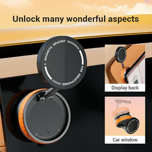 Image of (1 Year Warranty) Magnetic Phone Stand Holder, 360 Rotating Foldable Mobile Stand for Desk, Adjustable Height & Viewing Angle, Strong Full Circle Magnetic Mount, Portable Smartphone Holder-Orange