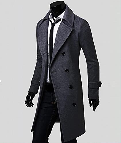 Image of SOMTHRON Men's Casual Trench Coat Slim Fit Notched Collar Long Jacket Business Overcoat Double Breasted Pea Coat