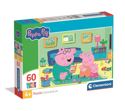 Clementoni - Peppa Pig - Puzzle Infantil Super Color, 60 Piezas, Rompecabezas para niños de 4+ años, Peppa y su Familia, Colores Vibrantes, Desarrollo lógico y Manual, 33,5 x 23,5 cm, 26312