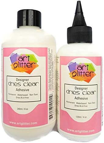 Art Glitter Designer Dries Clear Adhesive 8 oz Refill & 4 oz with Applicator Tip, Multicolor