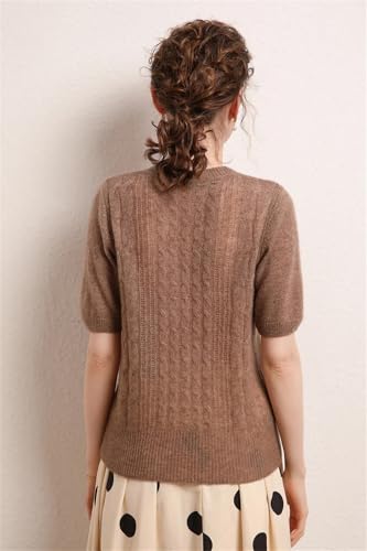 Niiyyjj Womens 100% Cashmere Crewneck Sweaters Short Sleeve Twisted Pullover T Shirt Lightweight Jumper2