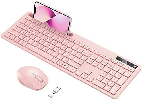 Vivefox Pink Wireless Keyboard with Phone Holder USB A & Type C Receiver Rose Gold Keyboard and Mouse Compatible for Windows, Mac, MacBook/Air/Pro Computer