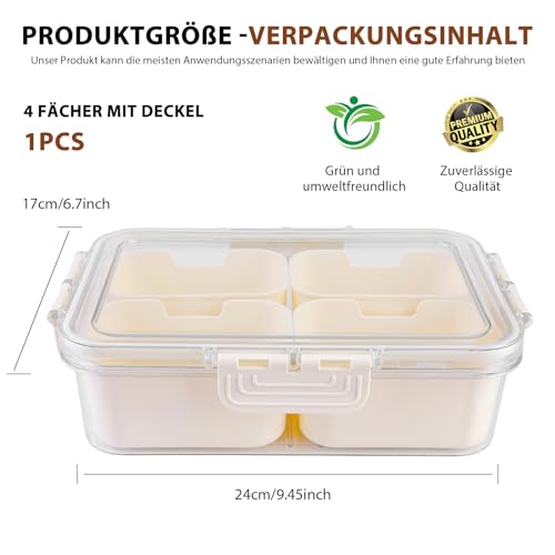 HOSPAOP Snackteller mit Fächern, Snackschale mit Deckel, Kunststoff Snackbox Snack Schalen Set Auslaufsicher, Snacktablett Organizer für SüßIgkeiten Candy Veggie Keks Nüsse Desserts Obst
