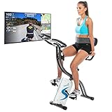 Skandika Foldaway X-2000 Fitnessbike zusammenklappbar mit Bluetooth, Tablet Halterung, Rückenlehne, Multifunktionscomputer, Handpulssensoren und 16-stufiger, computergesteuerter Widerstand
