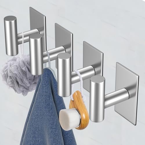 Image of VAEHOLD Wall Towel Hooks, Heavy Duty Sticky Holder Waterproof Towel Hooks for Hanging Coat, Clothes, Closet Hook Wall Mount for Kitchen (Silver, 6 Pack)