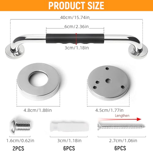 Image of HANNEA Stainless Steel Grab Bar for Senior Citizens Bathroom Wall Mount | Steady Bathroom Support, Anti-Slip Grip, Screw Fixing, Stainless Steel, Bathroom Fittings Included