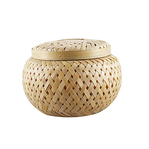 Cabilock 1pc Round Box Seagrass Small Woven Basket for Tea Bamboo Woven Tea Container Tea Box Raond Tea Canister Tea Can Tea Storage Jar Home Office Restaurant Size l