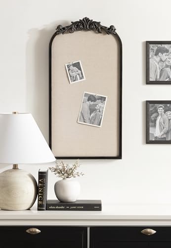 Image of Kate and Laurel Arendahl Arch Pinboard; 13 x 25; Black; Framed Arched Ornate Vintage Cork Board for Use as Motivational Vision Board or Wall Organizer