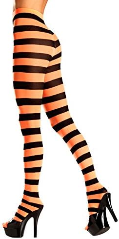 Wide Stripes Opaque Tights (Black/Orange;One Size)