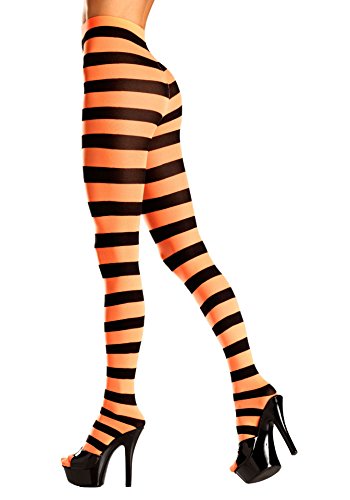 Wide Stripes Opaque Tights (Black/Orange;One Size)