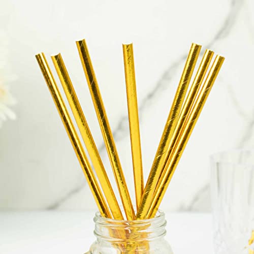 Tableclothsfactory 50 Pack | 8" Metallic Gold Foil Food Grade Paper Drinking Straws, Biodegradable Disposable Party Straws #TOP1
