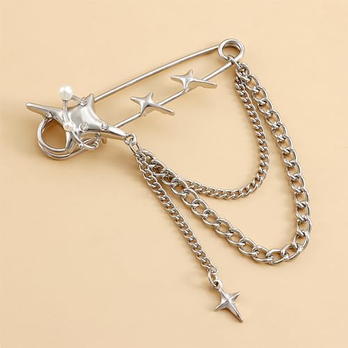 Image of Vintage Tiny Star Moon Brooches Pins Y2K Pins Jewelry Shining Shooting Star Opal Moon Heart Pendant Lapel Pin Women Safty Pin Fashion Clothes Accessories
