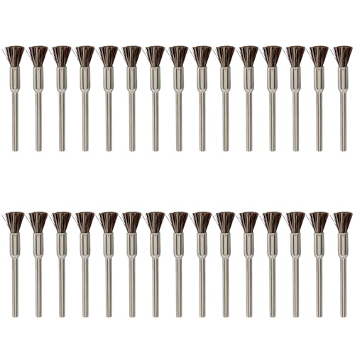 Image of 30Pcs Horse Hair Wire Cleaning End Brushes Pen, 2.3mm Mandrel Wire Bushes Set, Rust Paint Removal Bits Polishing Rotary Tool Accessories, 1 /5 inch x 3 /32 inch