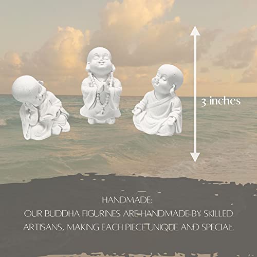 Bellaa Baby Buddha Statues Cute Adorable Jizo Monks Happy Laughing Sitting Praying Meditating Relaxing Lovely Smiling Little Cutie Boho Home Decor Set Of 3 Figurines 3 Inch Sculptures #TOP6