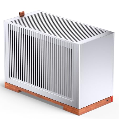 Image of JONSBO T9 Silver Mini ITX PC Case,SFF Tool-Free Mesh Desktop Case,A4 Compartment Structure,Walnut Solid Wood Base,3 Levels Adjustable for MB,4mm AL,SP SFX100mm /GPU202mm-310mm, with PCI-E 5.0 Cable