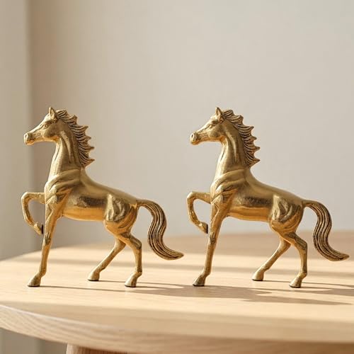 Image of BEHOMA Aluminium Horse Figurine Showpiece Pack of 5 with Gift Box | Premium Gold Decorative Horse Statue for Living Room, Office Desk, Shelf & Tabletop | Modern Home Decor Accent