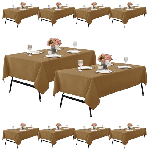 Image of 10-Pack 60x102 inch Coffee Table Cloths, Solid Stain and Wrinkle Resistant Oblong Tablecloth, Premium Plain Weave Polyester Fabric Rectangle Table Linen Covers for Hotel, Wedding