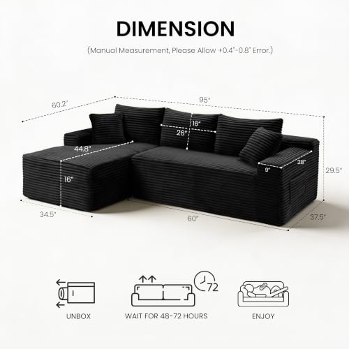 95" Modular Sectional Sofa, Boneless Chaise L-Shaped Couch for Living Room - image 2