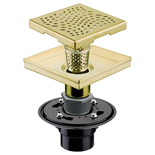 Brass Brushed Square Shower Drain With Flange , Hidrop 6 Inch Sus 304 Stainless Steel Gold Shower Floor Drain With Removable Hair Strainer… #TOP28