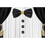 Baocicco 7x5ft White and Black Tuxedo Suit Theme Birthday Party Backdrop Black Curtains Tie Buttons Photography Background Gentlemen Baby Shower Birthday Carnival for Little Boy Father Boyfriends