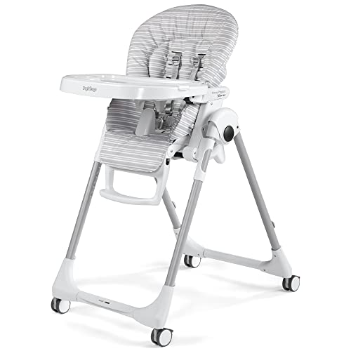 Peg Perego Prima Pappa Follow Me Seggiolone Pappa Neonati Reclinabile, Funzione Sdraietta, 4 ruote, Pieghevole e Ultracompatto, per Bambini da 0 a 3 Anni (0-15 kg), Linear Grey