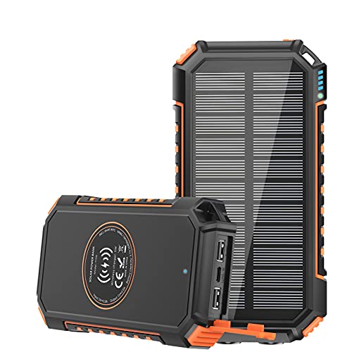 Solar Charger 26800mAh ADDTOP 3A Fast Charging Solar Power Bank with USB C Port, Qi Wireless Backup Battery Portable Solar Phone Charger with 4 Outputs for Camping and Outdoor