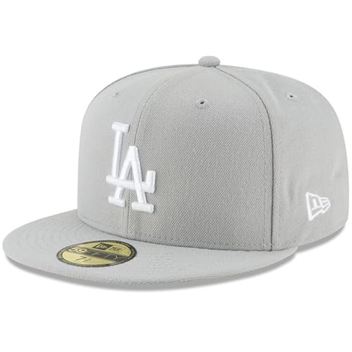 Image of New Era MLB 59FIFTY Los Angeles Dodgers Gray Authentic Collection Fitted On Field Baseball Cap Hat, Gray, 6.875