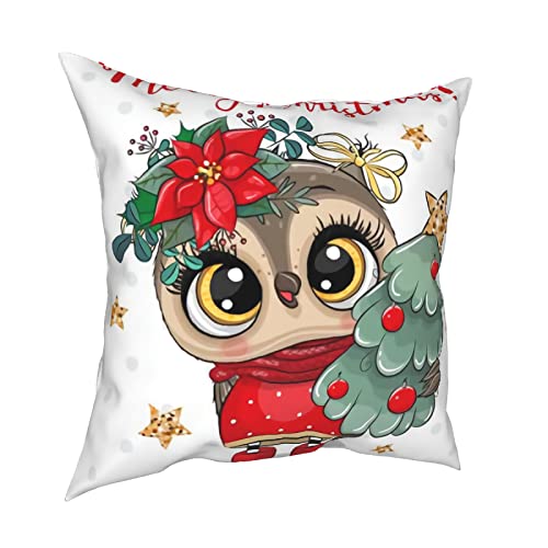 Housse de coussin Merry Christmas en coton doux avec motif de chouette - 45,7 x 45,7 cm - Décoration de ferme - Cadeau pour chambre à coucher, canapé Cover